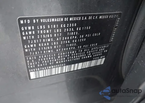 2021 Volkswagen Tiguan 2.0T Se/2.0T Se R-Line Black/2.0T Sel from USA, damaged, VIN 3VV3B7AX3MM094343